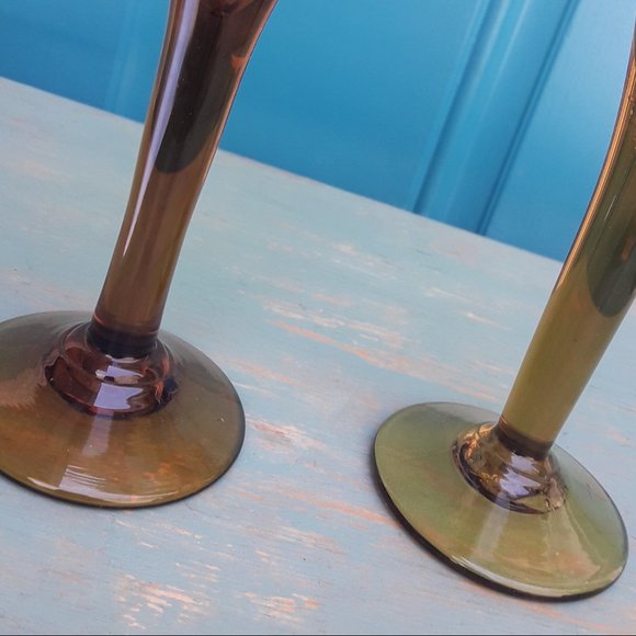 Vintage Golden Wine Goblets Bubble Glass Handmade Signed French Artist France - Picture 10 of 16